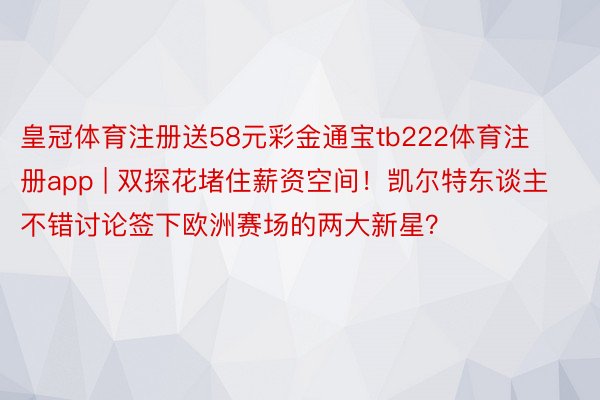 皇冠体育注册送58元彩金通宝tb222体育注册app | 双探花堵住薪资空间！凯尔特东谈主不错讨论签下欧洲赛场的两大新星？