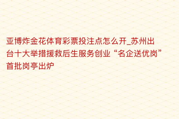 亚博炸金花体育彩票投注点怎么开_苏州出台十大举措援救后生服务创业 “名企送优岗”首批岗亭出炉