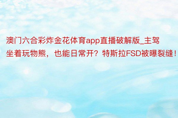 澳门六合彩炸金花体育app直播破解版_主驾坐着玩物熊，也能日常开？特斯拉FSD被曝裂缝！
